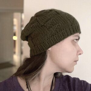 NEW Unisex Olive Merino Wool fisherman's cap beanie touque hand knit handmade